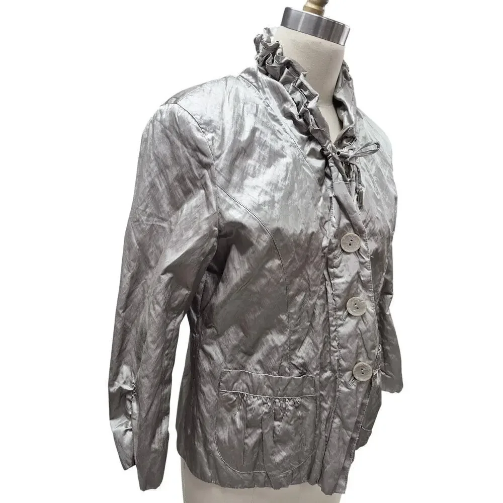Chico's Cotton/Poly Blend Metallic Crushed Satin Pale Green Jacket Sz 1( S/M)